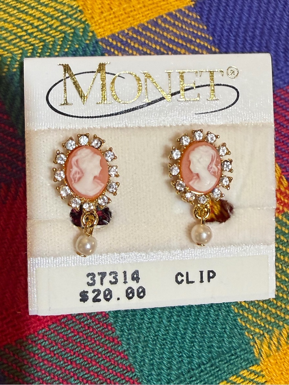 Vintage Monet Gold-Tone Pink Cameo Clip-On Earrings